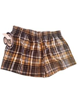 Men's Plaid Cotton Lounge Shorts in Navy and Yellow